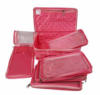 atorakushon   Satin Makeup Pouch Cosmetic Necklace Earrings Jewellery Vanity Organiser For Women's (Pink) 3