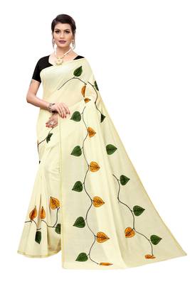 Cream Printed Chanderi Saree With Banglori Blouse 1