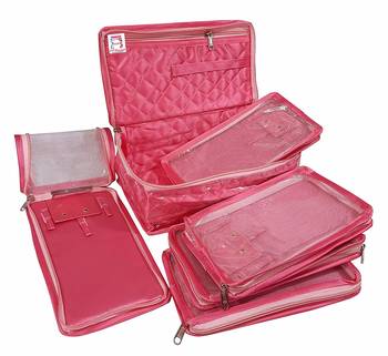 atorakushon   Satin Makeup Pouch Cosmetic Necklace Earrings Jewellery Vanity Organiser For Women's (Pink) 4