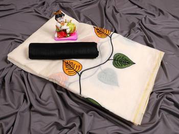 Cream Printed Chanderi Saree With Banglori Blouse 2