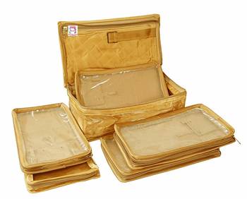 atorakushon   Satin Makeup Pouch Cosmetic Necklace Earrings Jewellery Vanity Organiser For Women's (golden) 3