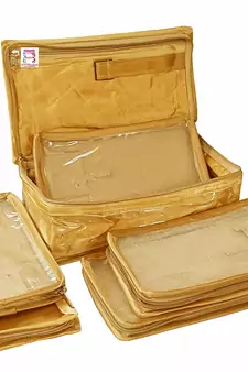 atorakushon   Satin Makeup Pouch Cosmetic Necklace Earrings Jewellery Vanity Organiser For Women's (golden)