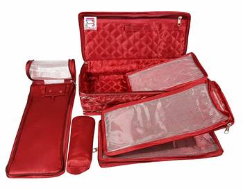 atorakushon   Satin Makeup Pouch Cosmetic Necklace Earrings Jewellery Vanity Organiser For Women's (Maroon) 5