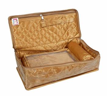 atorakushon   Satin Makeup Pouch Cosmetic Necklace Earrings Jewellery Vanity Organiser For Women's (golden) 5
