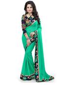 Green plain georgette saree with blouse