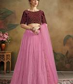Pink Embroidered Net Semi Stitched Lehenga Choli
