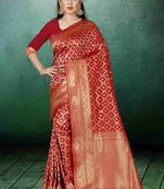 Red Woven Kanchipuram Silk Saree With Blouse