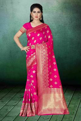 Pink Woven Kanchipuram Silk Saree With Blouse 1
