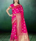 Pink Woven Kanchipuram Silk Saree With Blouse