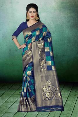 Blue Woven Kanchipuram Silk Saree With Blouse 1