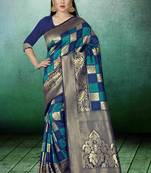 Blue Woven Kanchipuram Silk Saree With Blouse