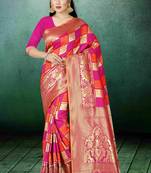 Multicolor Woven Kanchipuram Silk Saree With Blouse