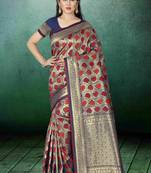 Blue Woven Kanchipuram Silk Saree With Blouse