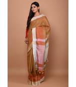 Brown Shade Handwoven Linen saree with blouse