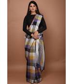 Multicolour Handwoven Checkered Linen saree with blouse