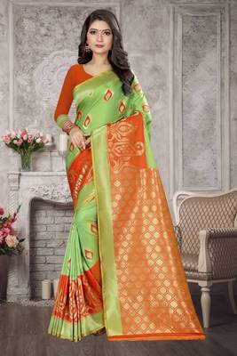 Multicolor Woven Kanchipuram Silk Saree With Blouse 1