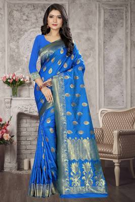 Blue Woven Kanchipuram Silk Saree With Blouse 1