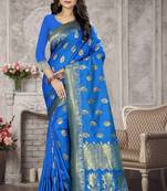 Blue Woven Kanchipuram Silk Saree With Blouse