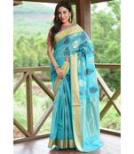 Blue Shade Banarasi Chanderi Silk Handwoven saree with blouse