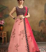 Pink Embroidered Net Semi Stitched Lehenga Choli