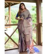 Blue Shade Banarasi Organza Handwoven saree with blouse