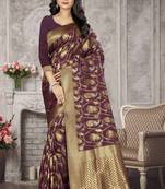 Burgundy Woven Kanchipuram Silk Saree With Blouse