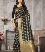 Black Woven Kanchipuram Silk Saree With Blouse