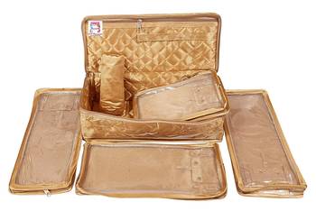atorakushon   Satin Makeup Pouch Cosmetic Necklace Earrings Jewellery Vanity Organiser For Women's (golden) 1