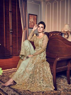 Green embroidered net salwar 2