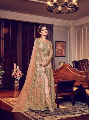 Peach embroidered net salwar 1