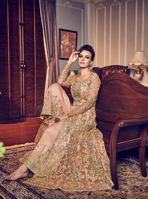 Peach embroidered net salwar 2