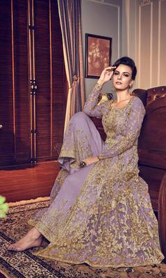 Purple embroidered net salwar 2