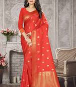 Peach Woven Kanchipuram Silk Saree With Blouse