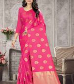 Pink Woven Kanchipuram Silk Saree With Blouse