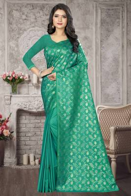 Light Turquoise Woven Kanchipuram Silk Saree With Blouse 1