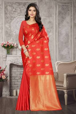 Orange Woven Kanchipuram Silk Saree With Blouse 1