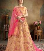 Peach Embroidered Organza Semi Stitched Lehenga Choli