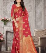 Pink Woven Kanchipuram Silk Saree With Blouse