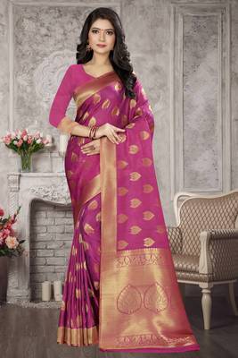 Purple Woven Kanchipuram Silk Saree With Blouse 1