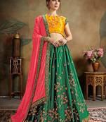 Green Embroidered Satin Semi Stitched Lehenga Choli