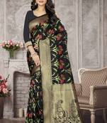 Black Woven Kanchipuram Silk Saree With Blouse