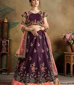 Purple Embroidered Satin Semi Stitched Lehenga Choli