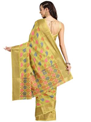 yellow Woven chanderi saree with blouse 2