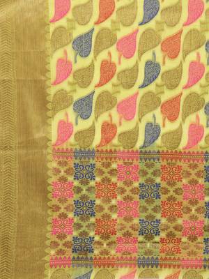yellow Woven chanderi saree with blouse 4