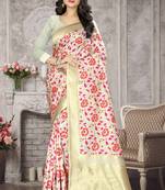 White Woven Kanchipuram Silk Saree With Blouse