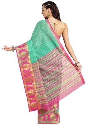 Green Woven chanderi saree with blouse 2