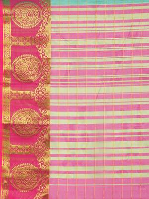 Green Woven chanderi saree with blouse 4