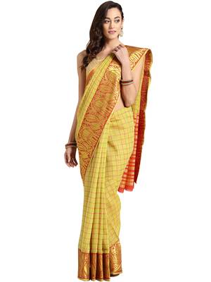 yellow Woven chanderi saree with blouse 1