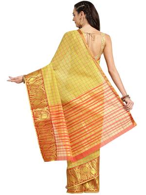 yellow Woven chanderi saree with blouse 2