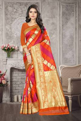 Multicolor Woven Kanchipuram Silk Saree With Blouse 1